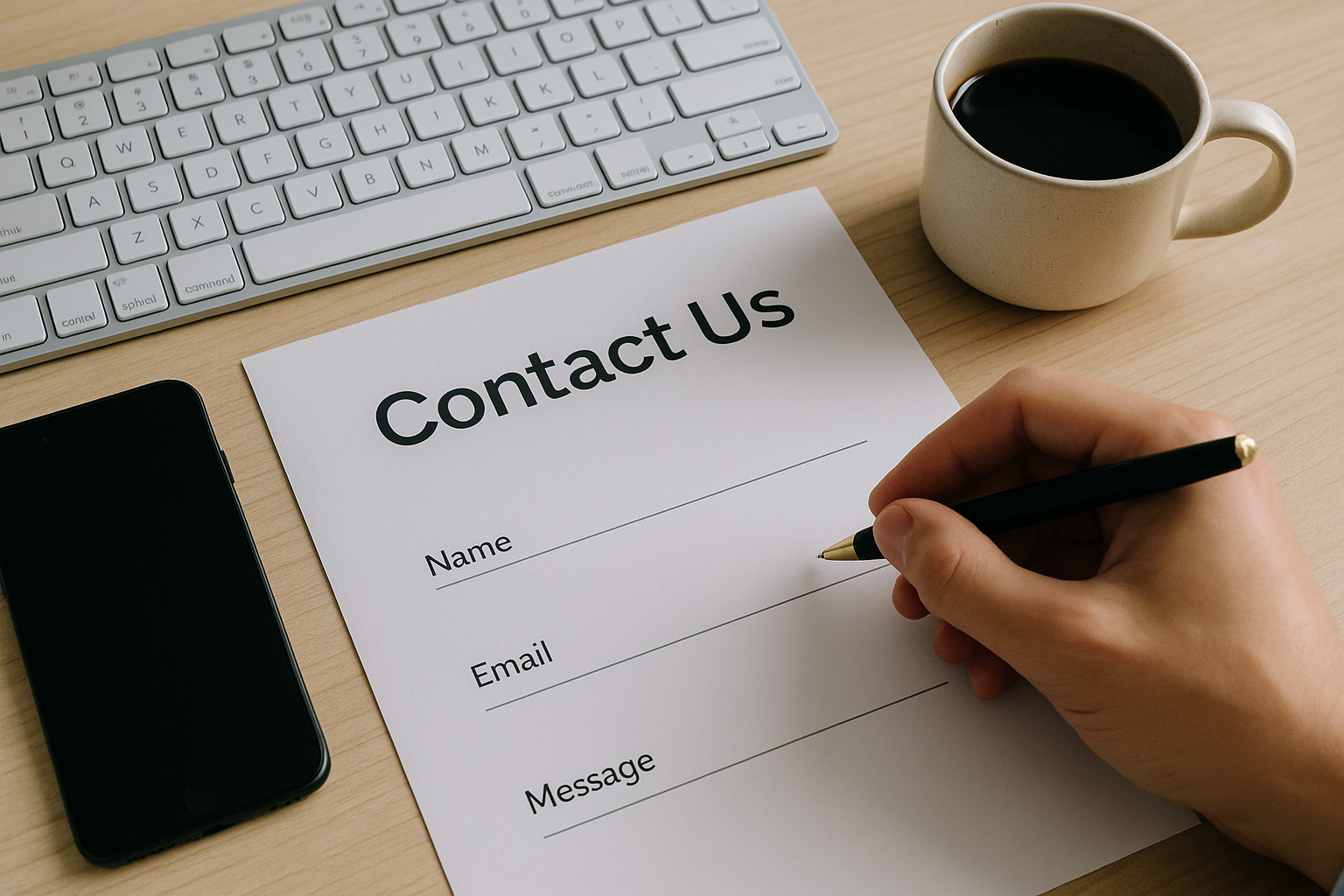 Formulaire de contact sur un bureau professionnel