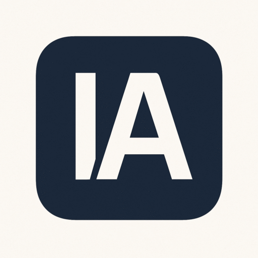 Logo carré avec lettres IA blanches sur fond bleu marine