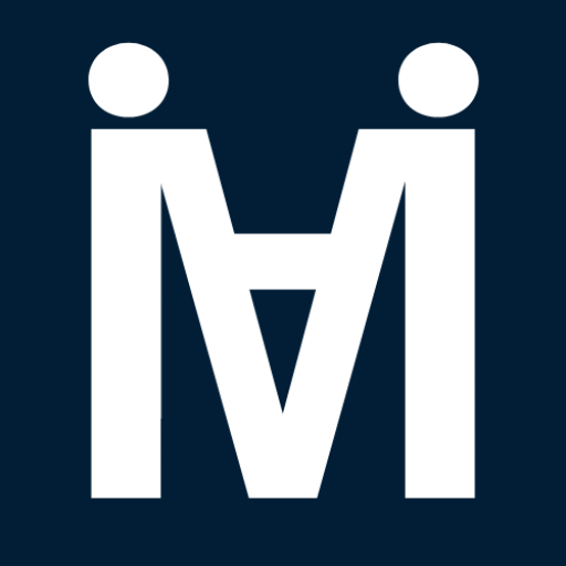 Logo de MonAgence IA représentant deux figures humaines stylisées formant un M, évoquant une poignée de main entre humain et intelligence artificielle.