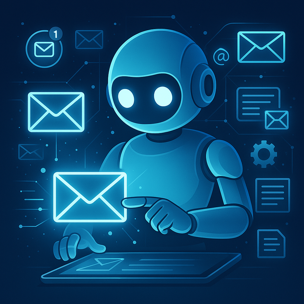 Robot intelligent gérant automatiquement les emails à l’aide d’une interface holographique futuriste